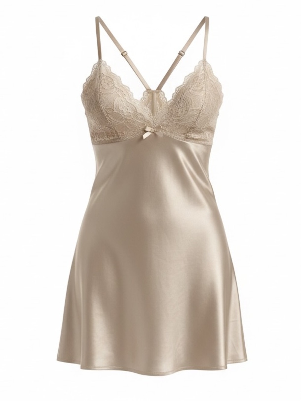 Flora by Flora Nikrooz Satin Lace-Trim Chemise in Champagne M